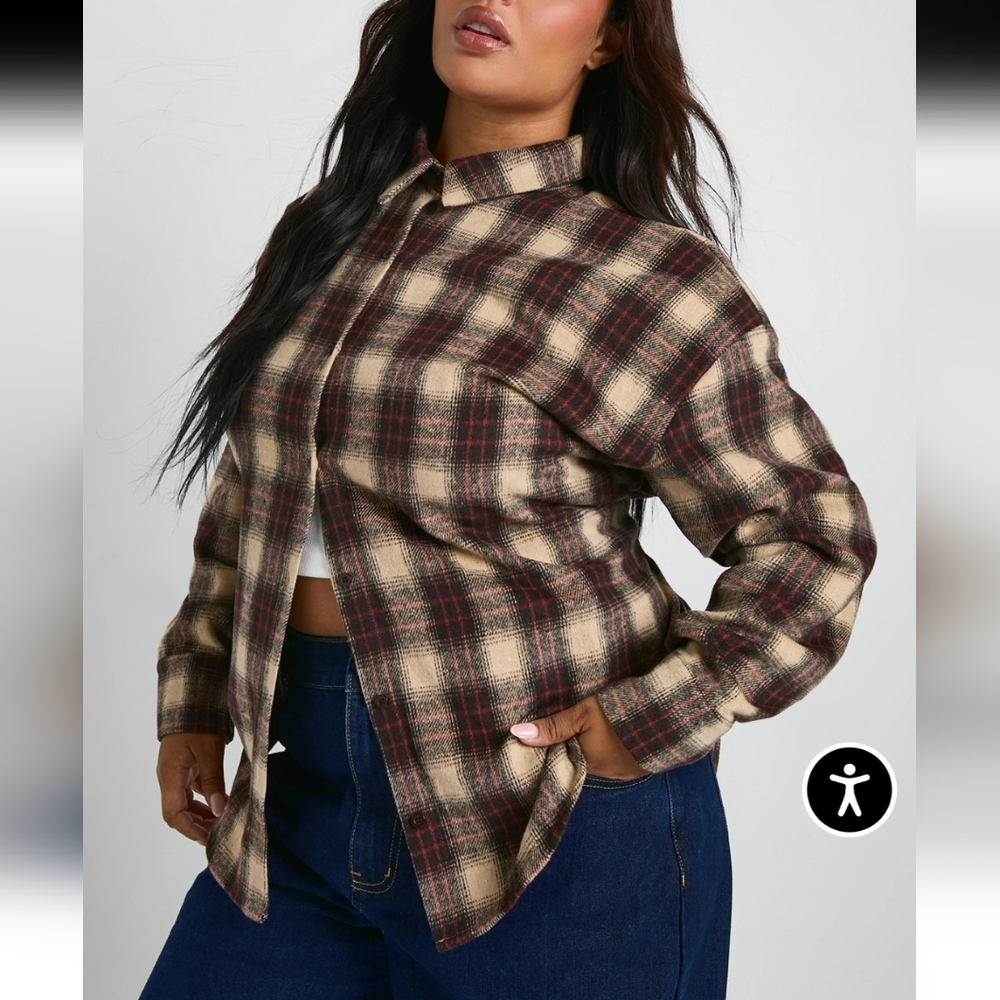 NWOT Boohoo Plaid Flannel Shirt Women's 12  Multicolor Boho Retro 90s Y2K